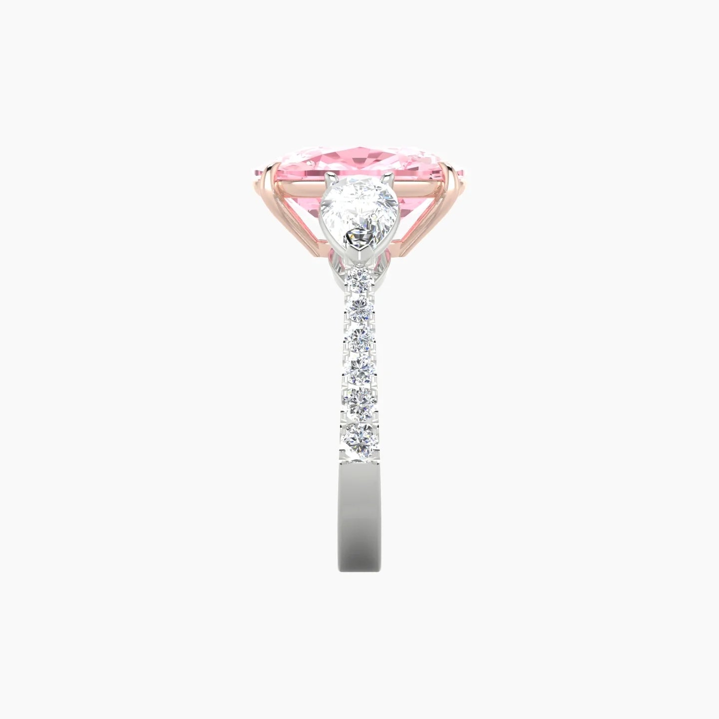 Simple Pear Trilogy with Reverse Shank | 18k White & Rose Gold 5 ct Cushion Cut Ring