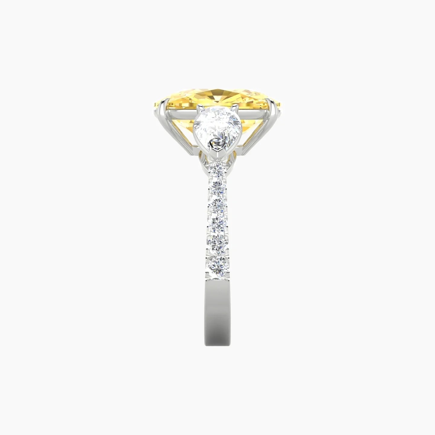Simple Pear Trilogy with Reverse Shank | 18k White Gold 5 ct Cushion Cut Ring
