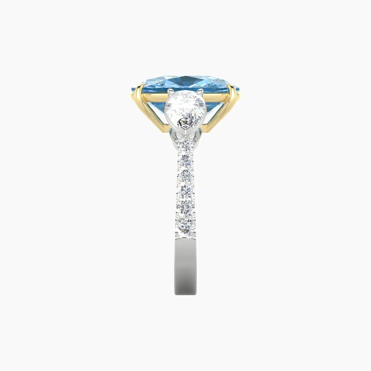 Simple Pear Trilogy with Reverse Shank | 18k White & Yellow Gold 5 ct Cushion Cut Ring