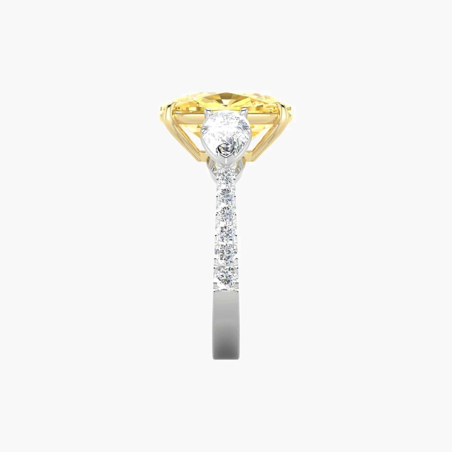 Simple Pear Trilogy with Reverse Shank | 18k White & Yellow Gold 5 ct Cushion Cut Ring