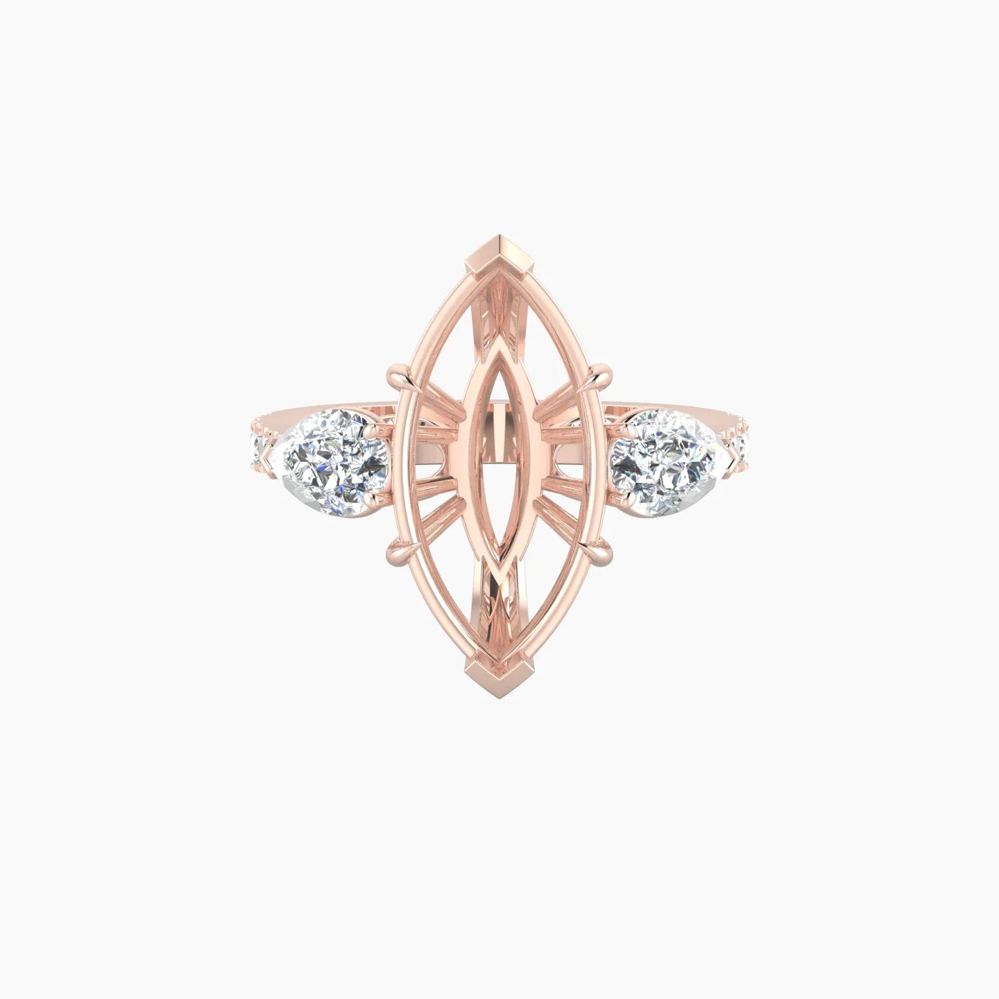 Simple Pear Trilogy with Reverse Shank | 18k Rose Gold 5-7.99 ct Marquise Cut Ring Setting