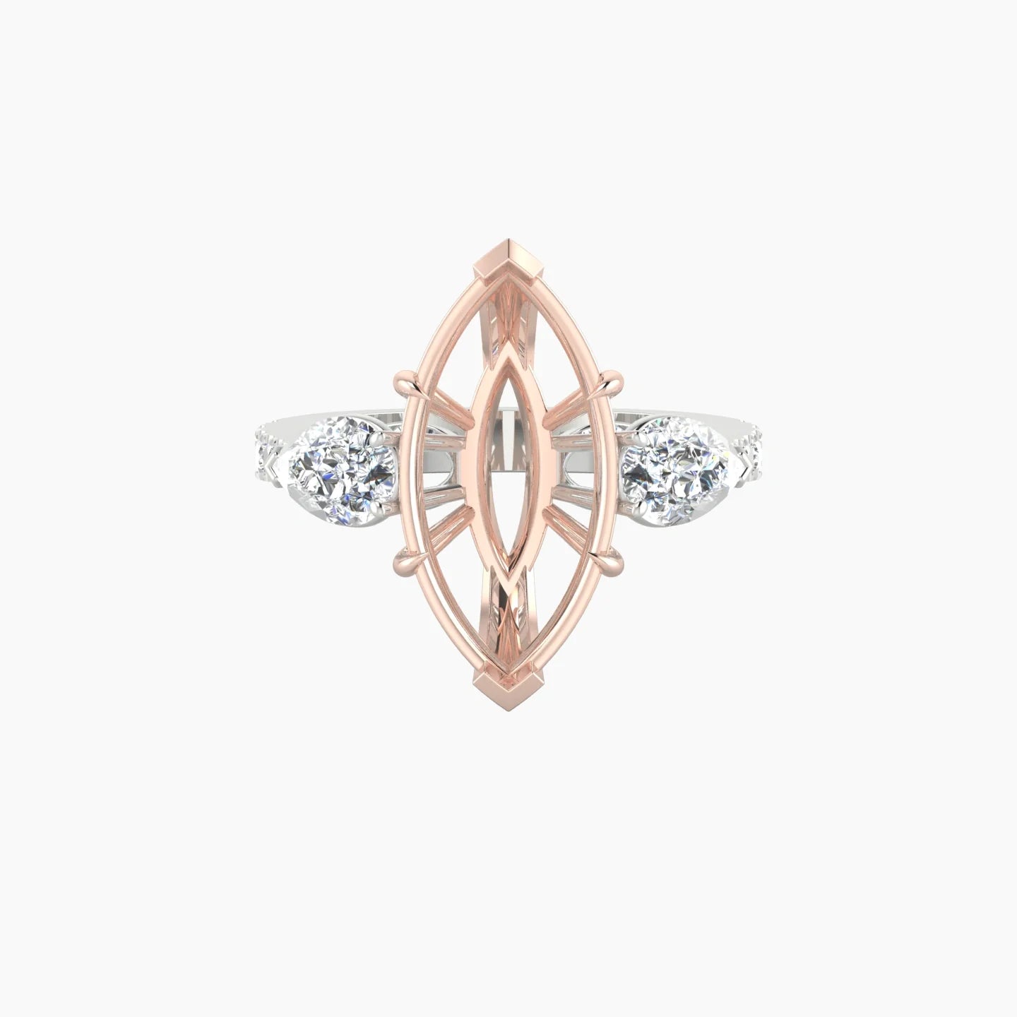 Simple Pear Trilogy with Reverse Shank | 18k White & Rose Gold 5-7.99 ct Marquise Cut Ring Setting