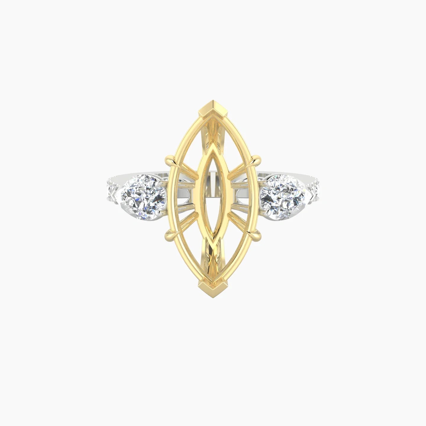 Simple Pear Trilogy with Reverse Shank | 18k White & Yellow Gold 5-7.99 ct Marquise Cut Ring Setting