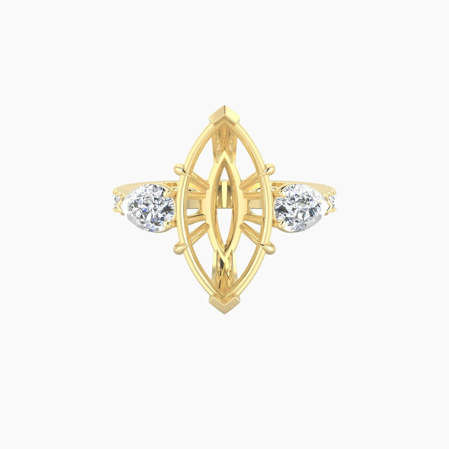 Simple Pear Trilogy with Reverse Shank | 18k Yellow Gold 5-7.99 ct Marquise Cut Ring Setting