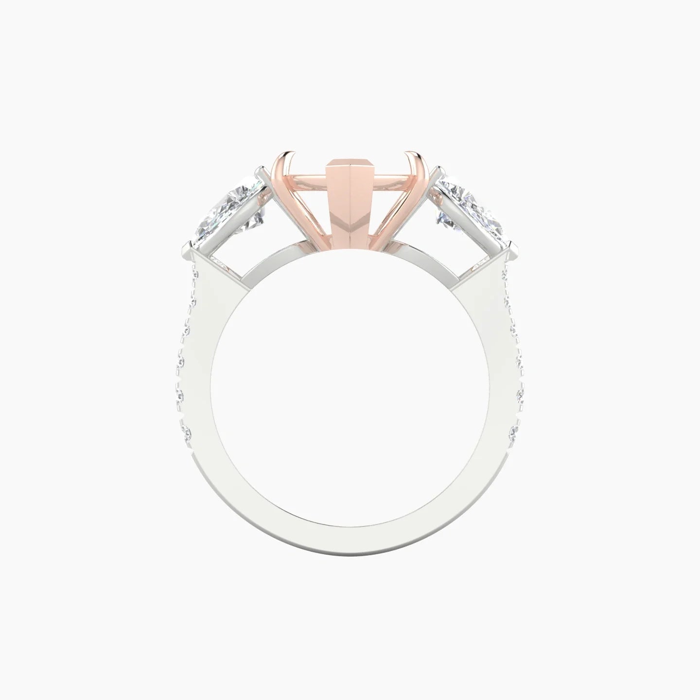 Simple Pear Trilogy with Reverse Shank | 18k White & Rose Gold 5-7.99 ct Marquise Cut Ring Setting