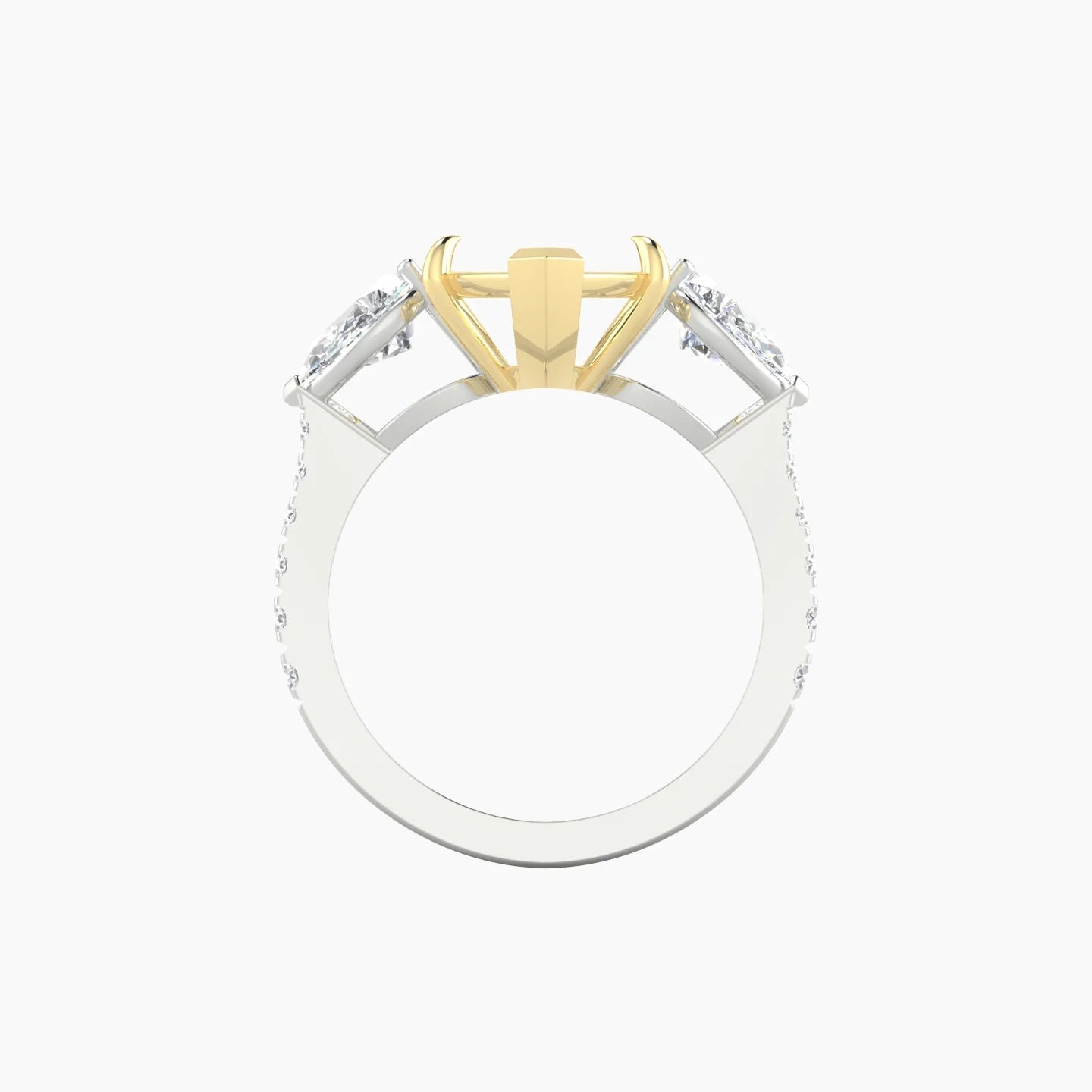 Simple Pear Trilogy with Reverse Shank | 18k White & Yellow Gold 5-7.99 ct Marquise Cut Ring Setting