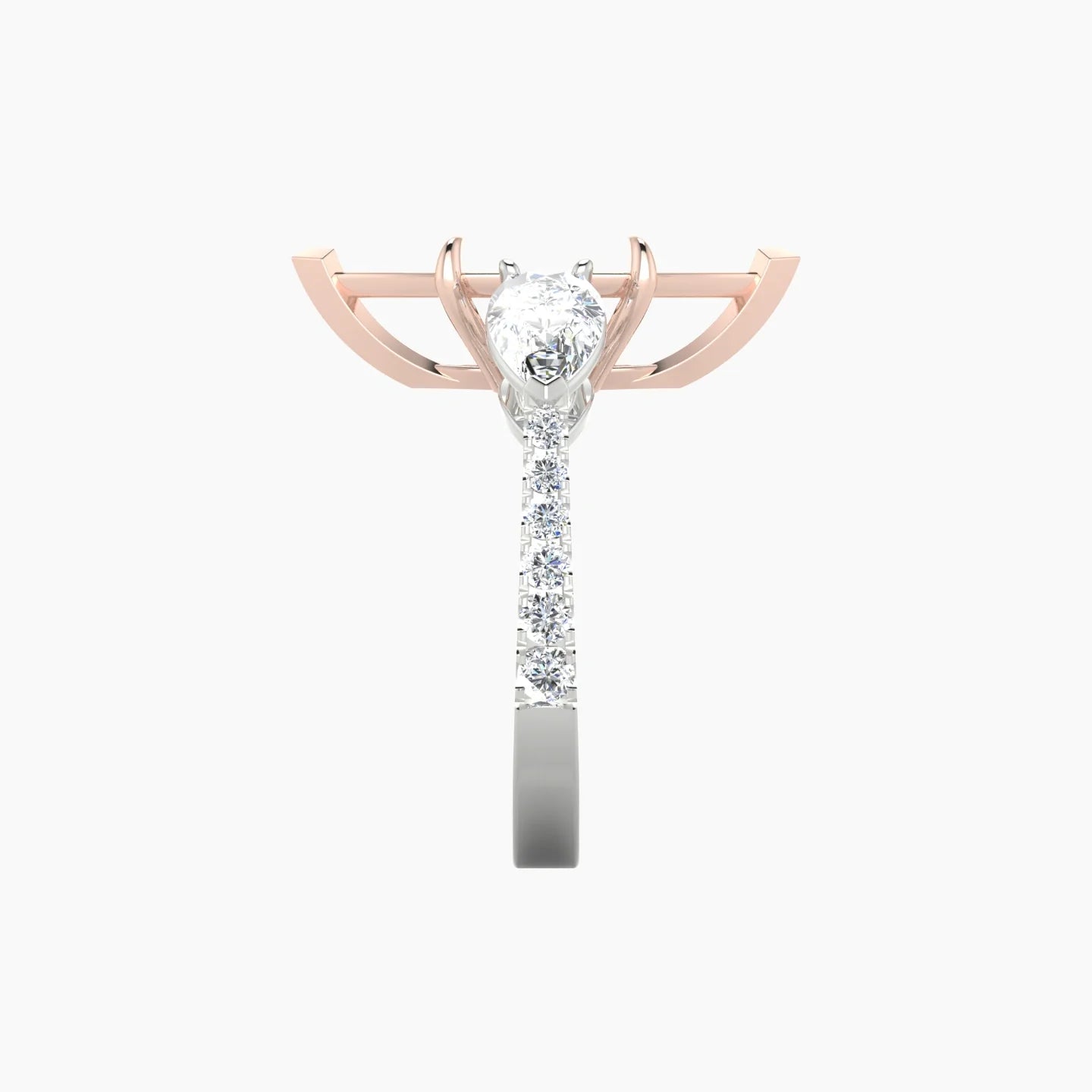 Simple Pear Trilogy with Reverse Shank | 18k White & Rose Gold 5-7.99 ct Marquise Cut Ring Setting