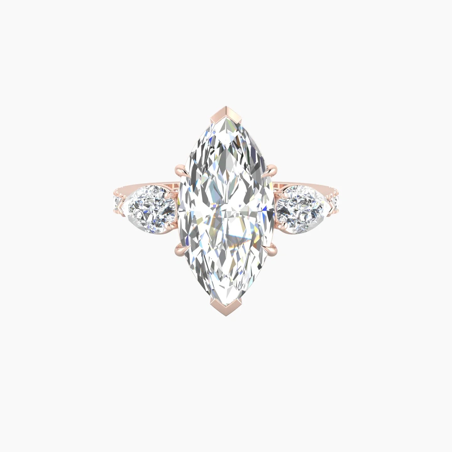 Simple Pear Trilogy with Reverse Shank | 18k Rose Gold 5 ct Marquise Cut Ring