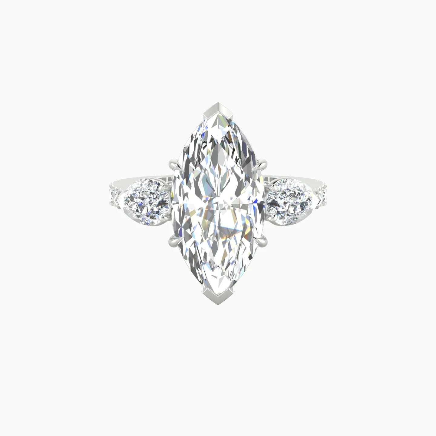 Simple Pear Trilogy with Reverse Shank | 18k White Gold 5 ct Marquise Cut Ring