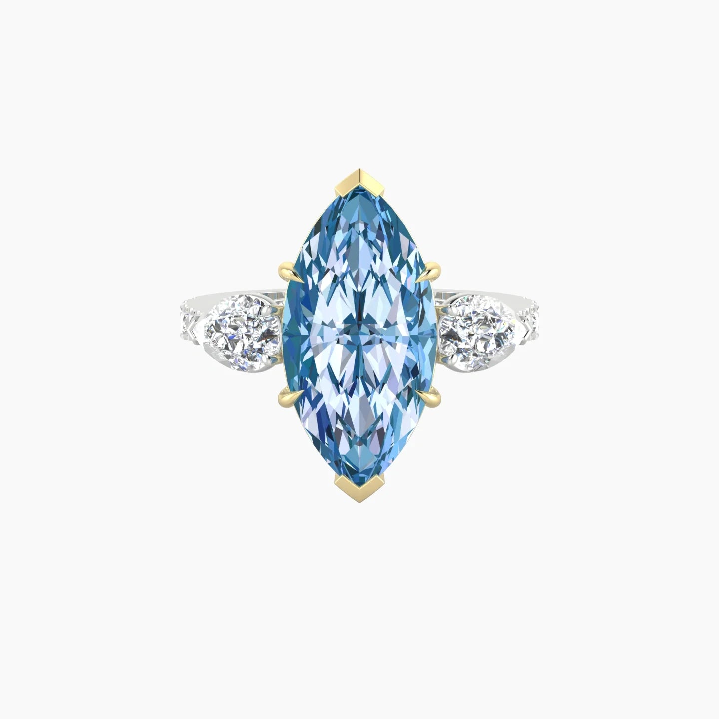 Simple Pear Trilogy with Reverse Shank | 18k White & Yellow Gold 5 ct Marquise Cut Ring