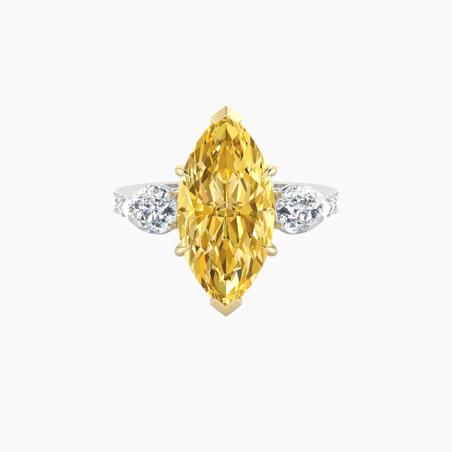 Simple Pear Trilogy with Reverse Shank | 18k White & Yellow Gold 5 ct Marquise Cut Ring