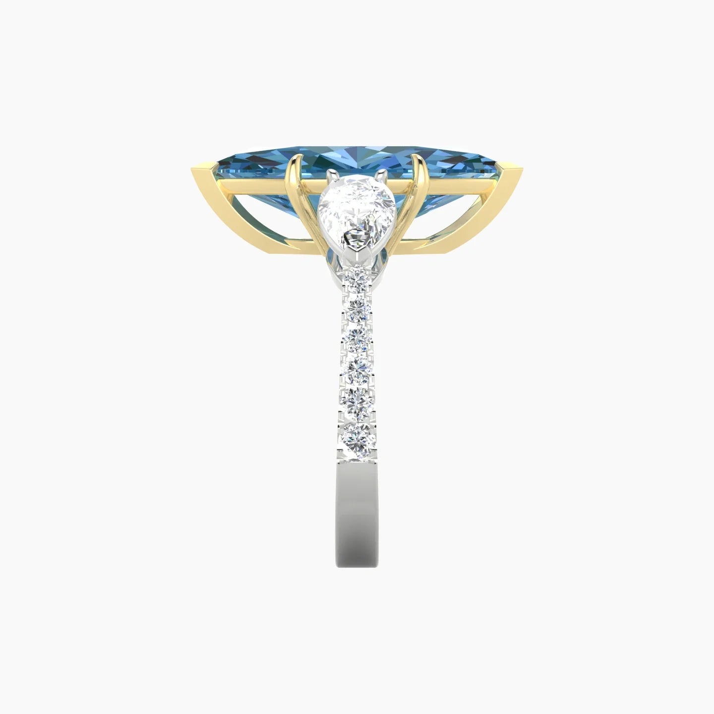 Simple Pear Trilogy with Reverse Shank | 18k White & Yellow Gold 5 ct Marquise Cut Ring