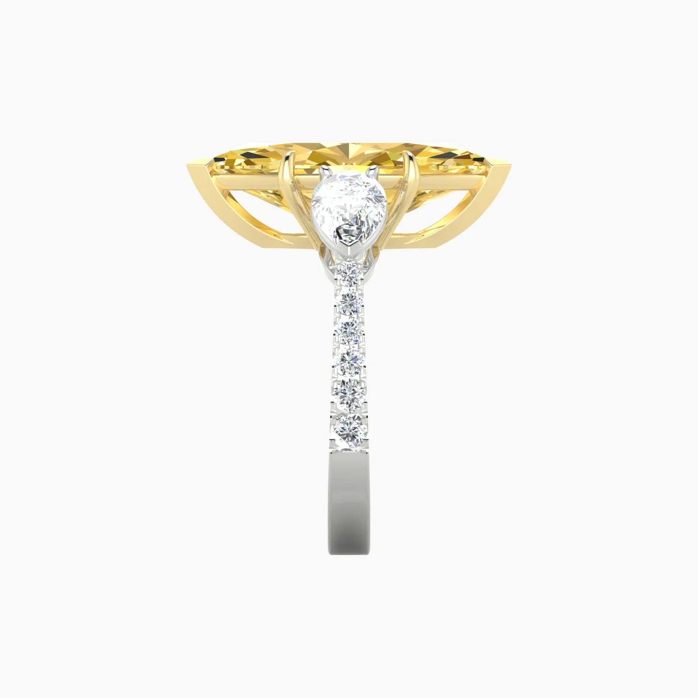 Simple Pear Trilogy with Reverse Shank | 18k White & Yellow Gold 5 ct Marquise Cut Ring