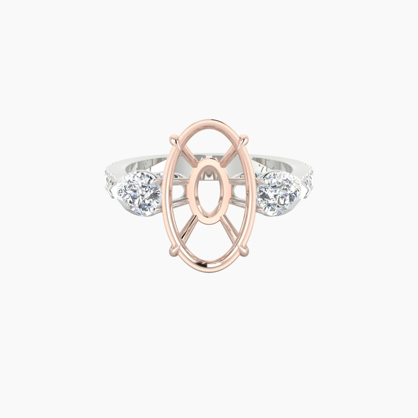 Simple Pear Trilogy with Reverse Shank | 18k White & Rose Gold 5-7.99 ct Oval Cut Ring Setting