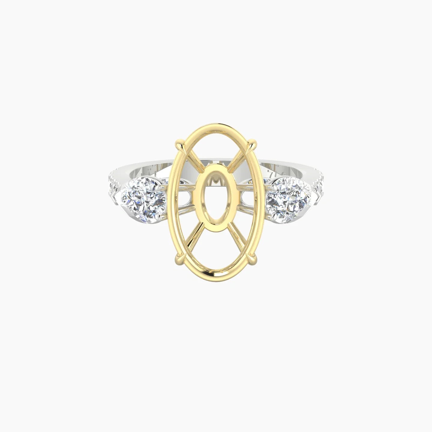 Simple Pear Trilogy with Reverse Shank | 18k White & Yellow Gold 5-7.99 ct Oval Cut Ring Setting
