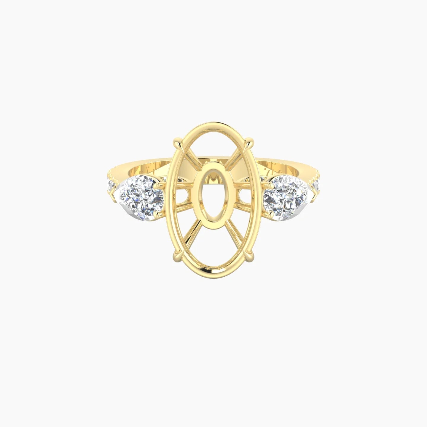 Simple Pear Trilogy with Reverse Shank | 18k Yellow Gold 5-7.99 ct Oval Cut Ring Setting
