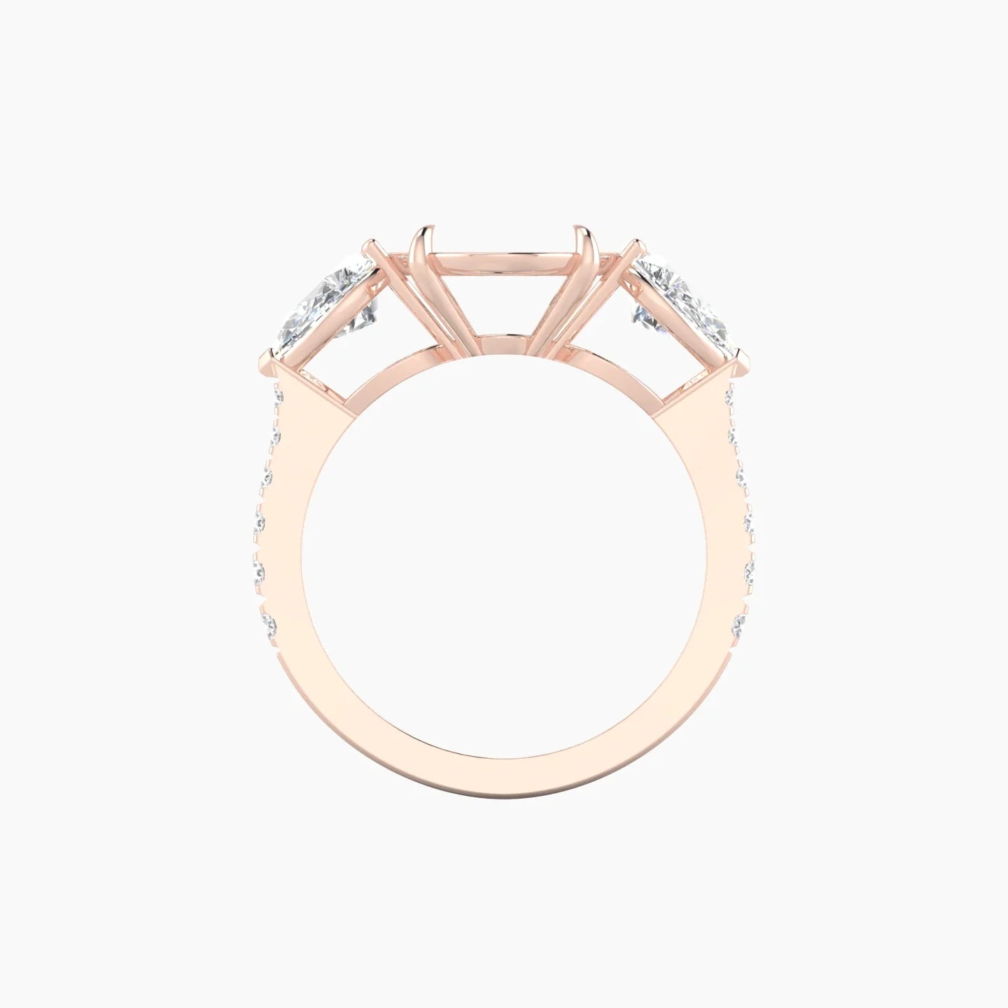 Simple Pear Trilogy with Reverse Shank | 18k Rose Gold 5-7.99 ct Oval Cut Ring Setting