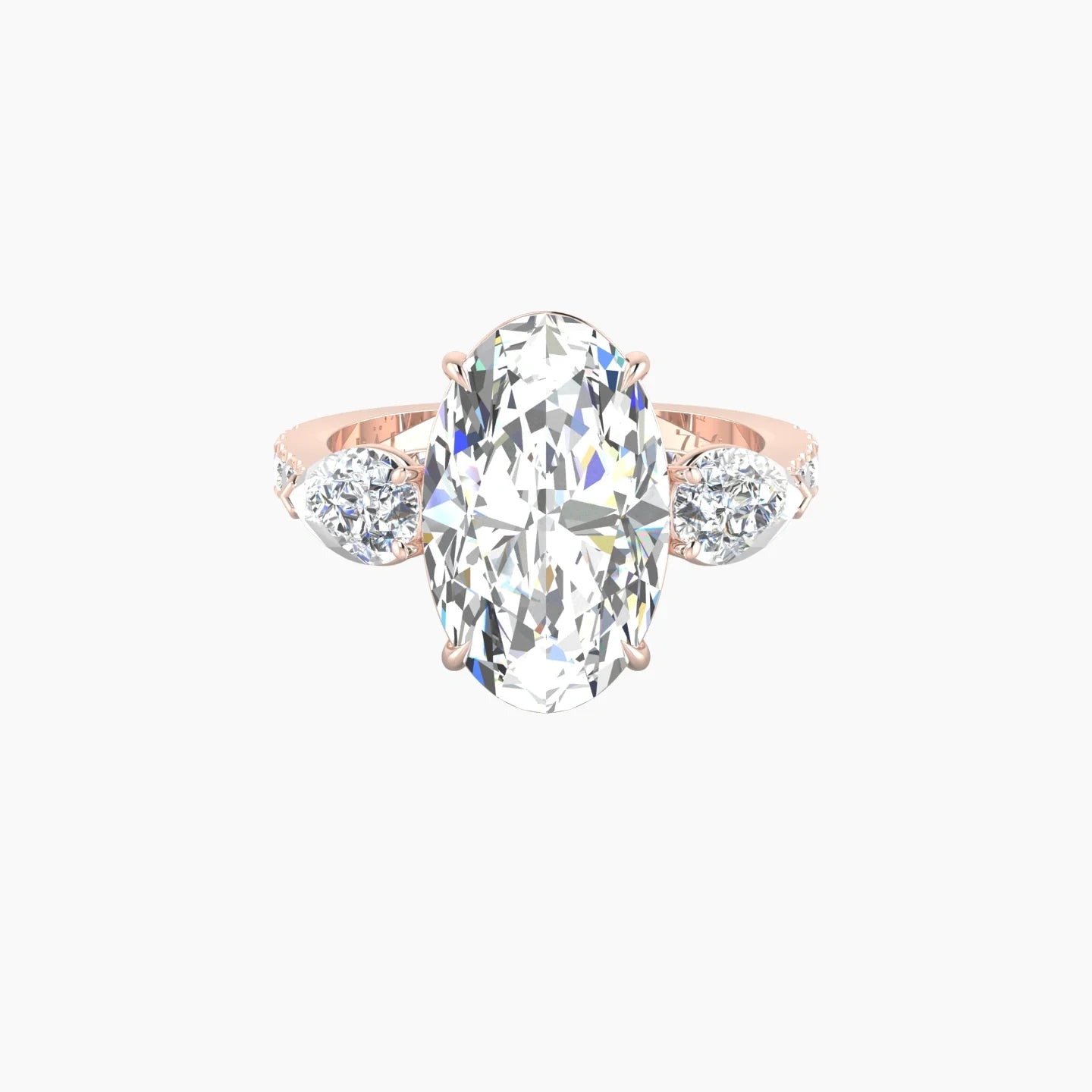Simple Pear Trilogy with Reverse Shank | 18k Rose Gold 5 ct Oval Cut Ring