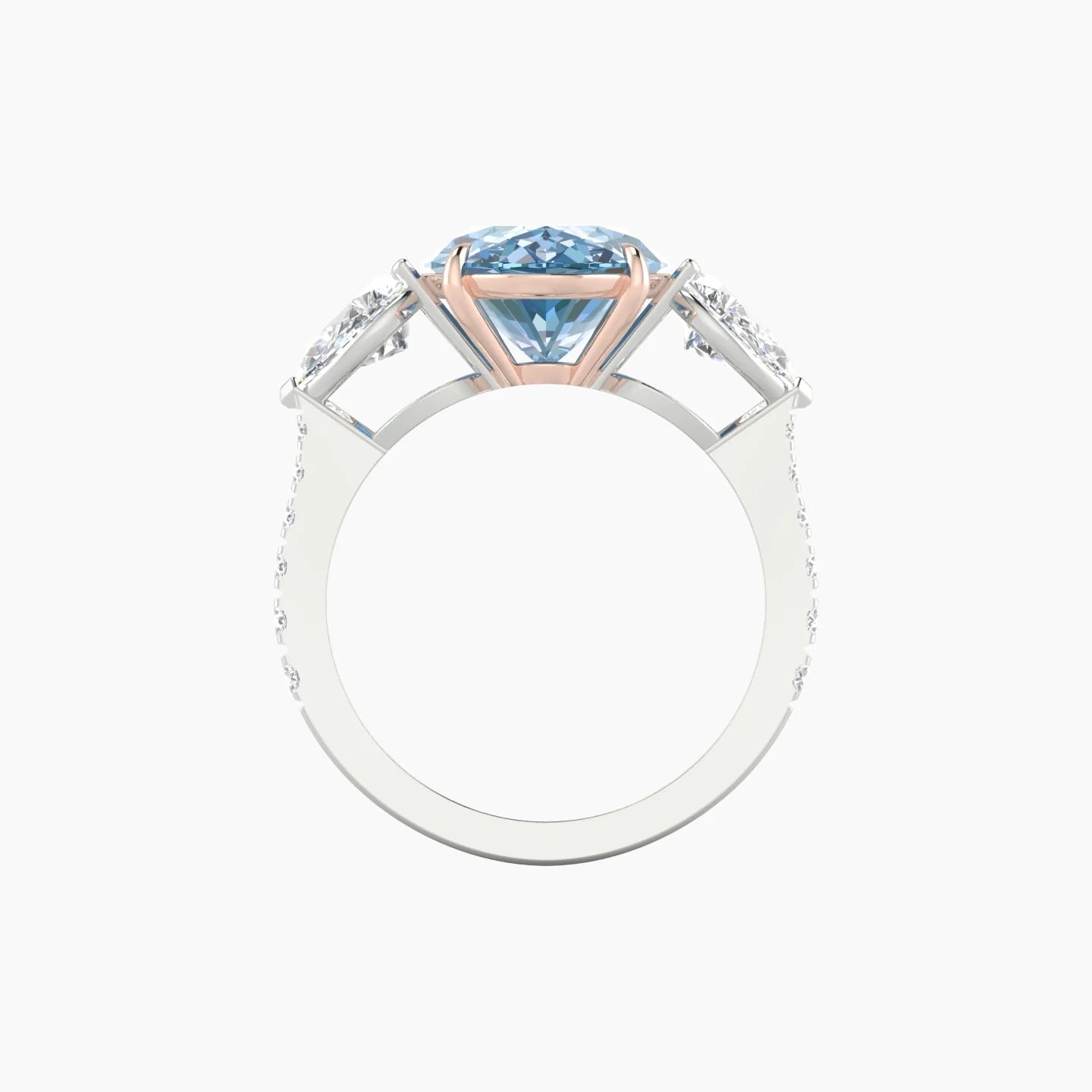 Simple Pear Trilogy with Reverse Shank | 18k White & Rose Gold 5 ct Oval Cut Ring