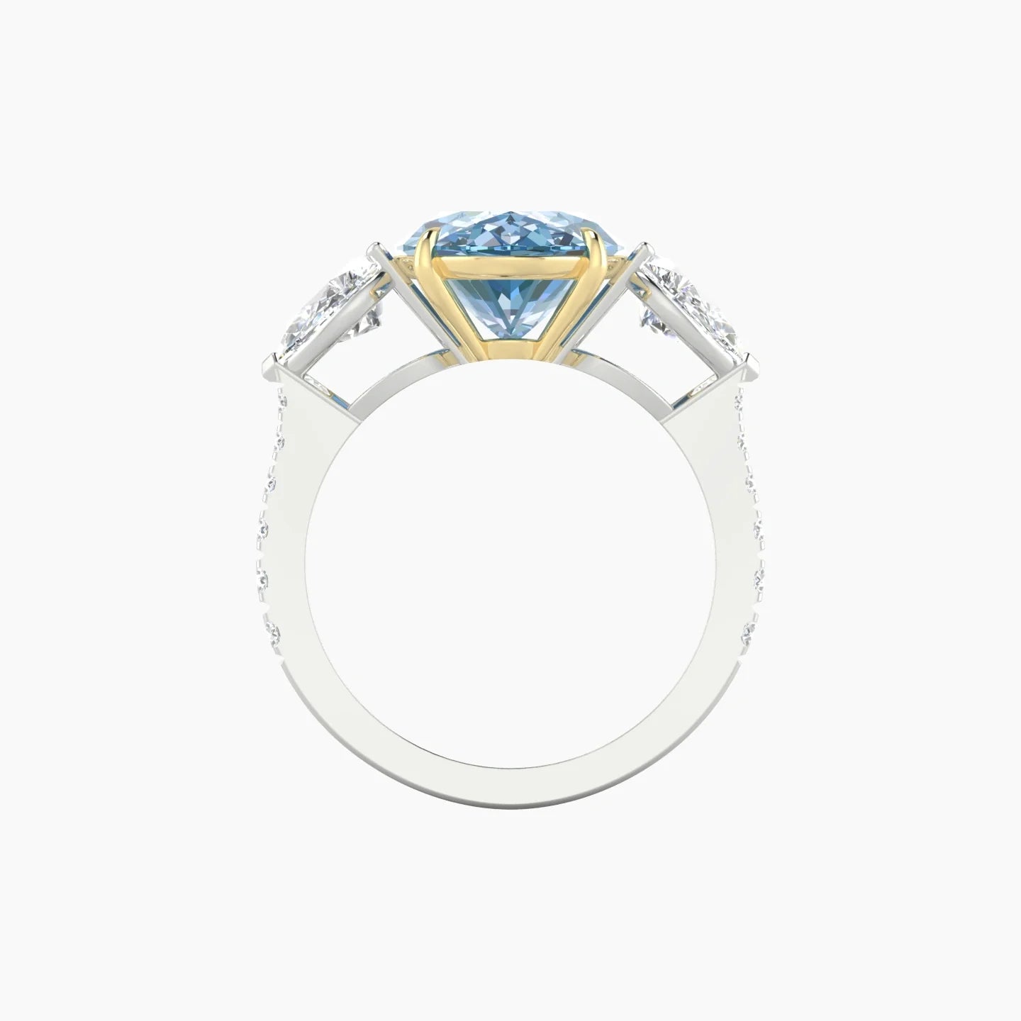 Simple Pear Trilogy with Reverse Shank | 18k White & Yellow Gold 5 ct Oval Cut Ring