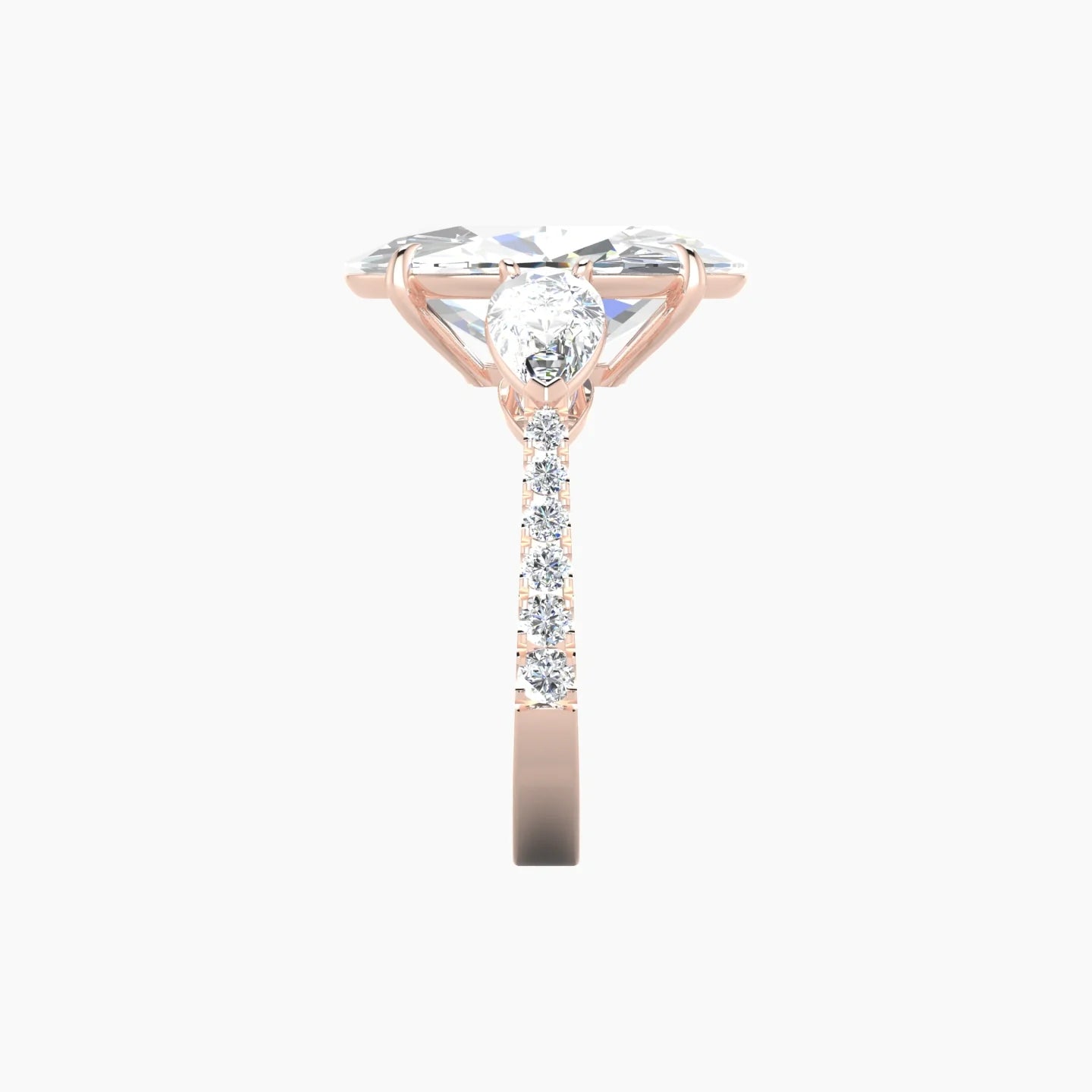 Simple Pear Trilogy with Reverse Shank | 18k Rose Gold 5 ct Oval Cut Ring