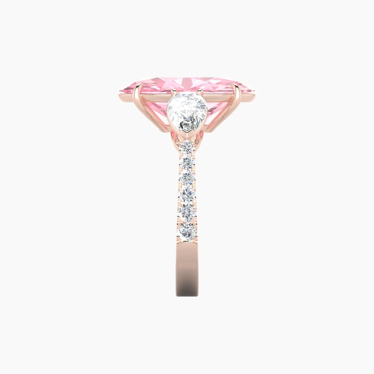 Simple Pear Trilogy with Reverse Shank | 18k Rose Gold 5 ct Oval Cut Ring