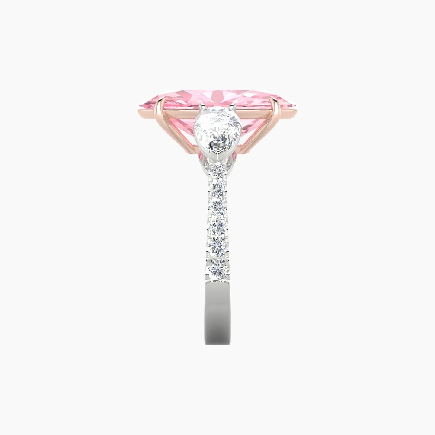 Simple Pear Trilogy with Reverse Shank | 18k White & Rose Gold 5 ct Oval Cut Ring