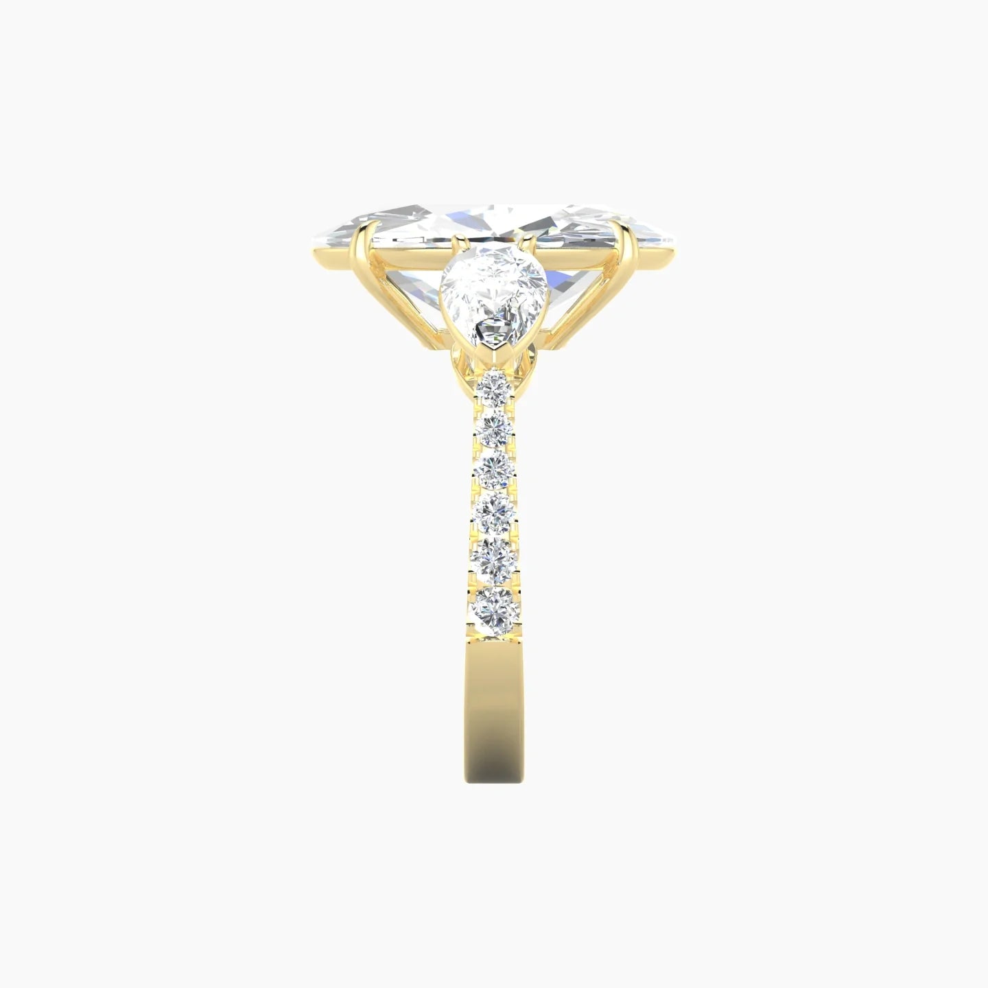 Simple Pear Trilogy with Reverse Shank | 18k Yellow Gold 5 ct Oval Cut Ring