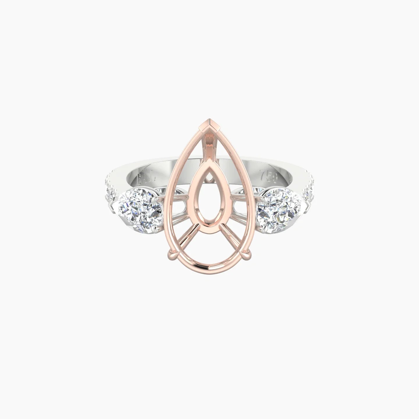 Simple Pear Trilogy with Reverse Shank | 18k White & Rose Gold 5-7.99 ct Pear Cut Ring Setting