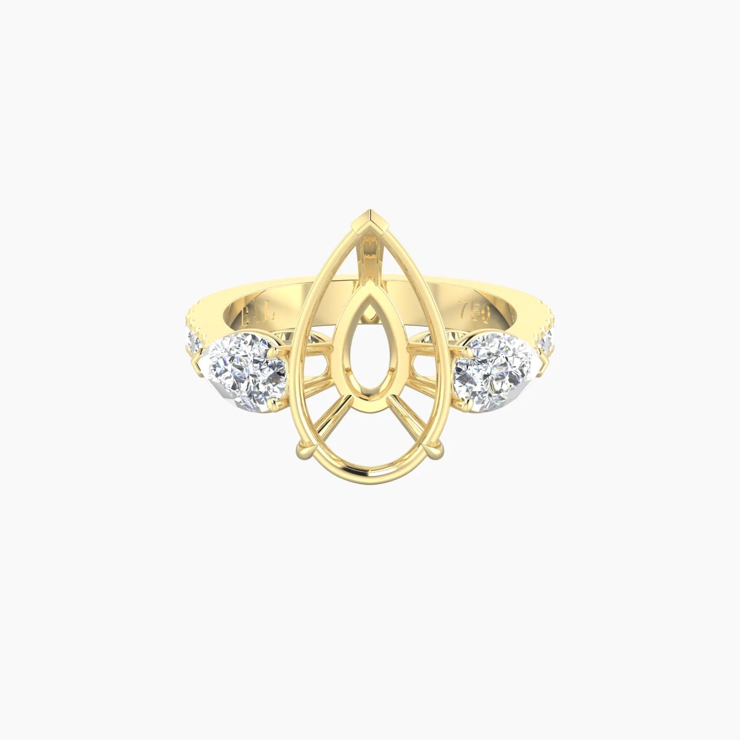 Simple Pear Trilogy with Reverse Shank | 18k Yellow Gold 5-7.99 ct Pear Cut Ring Setting