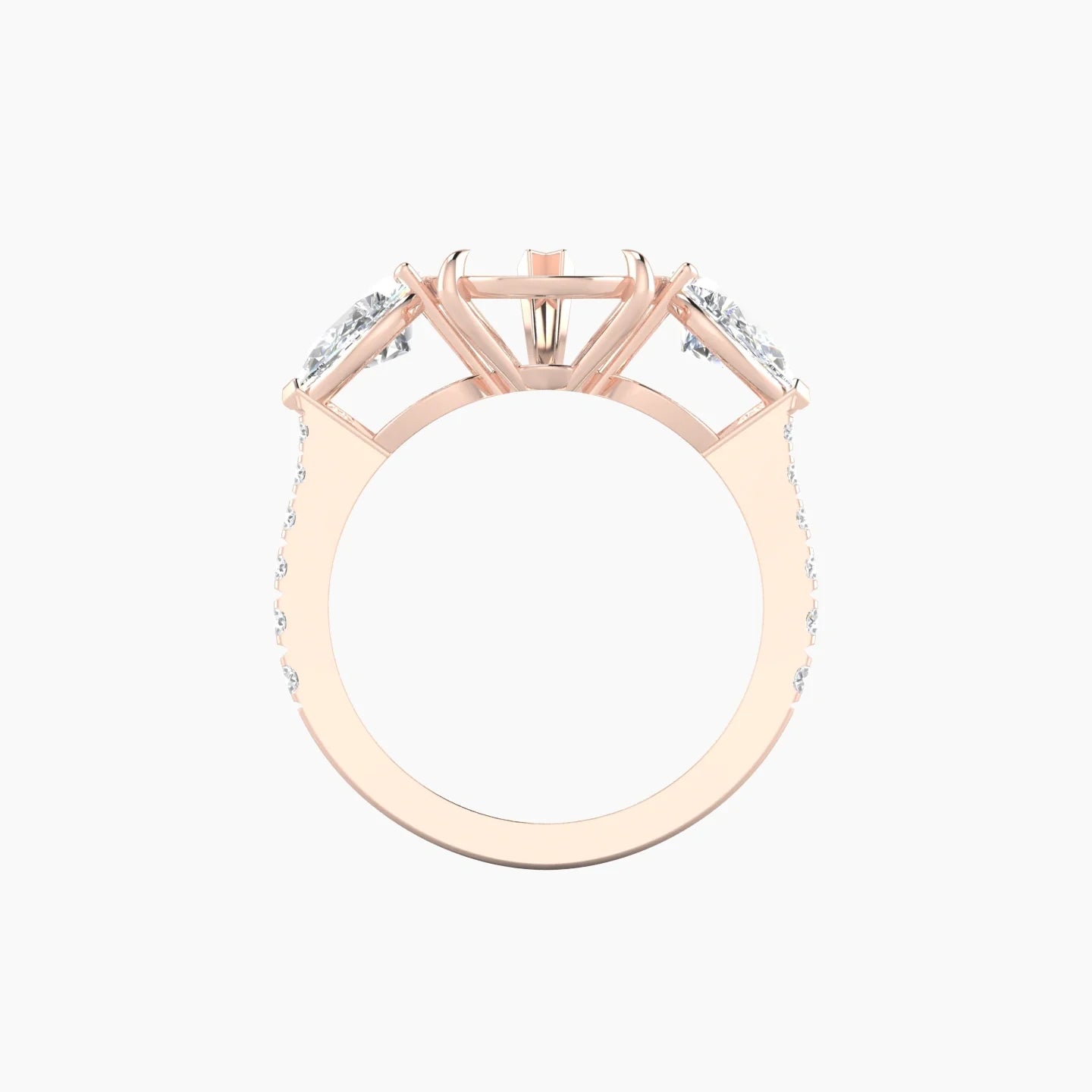 Simple Pear Trilogy with Reverse Shank | 18k Rose Gold 5-7.99 ct Pear Cut Ring Setting