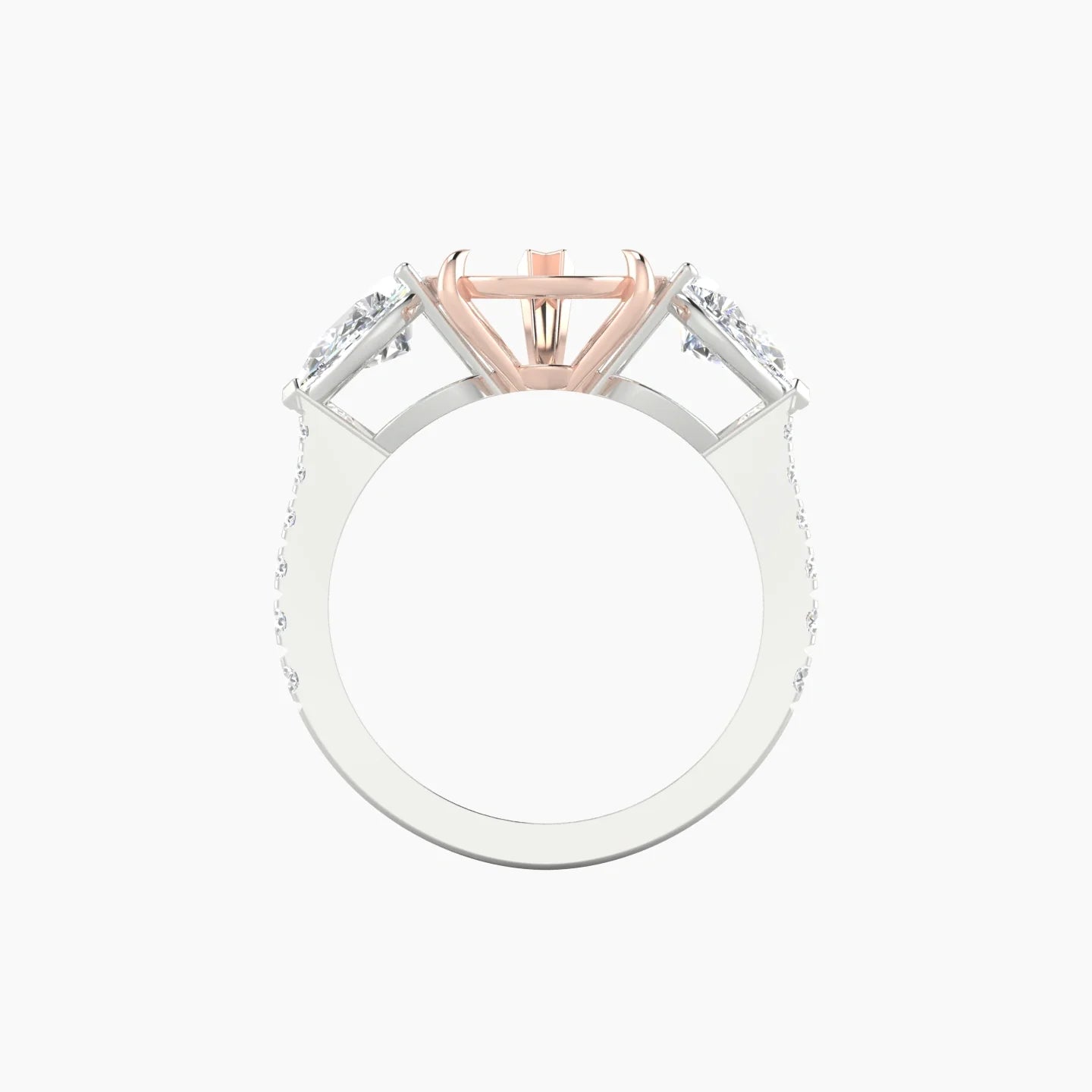 Simple Pear Trilogy with Reverse Shank | 18k White & Rose Gold 5-7.99 ct Pear Cut Ring Setting