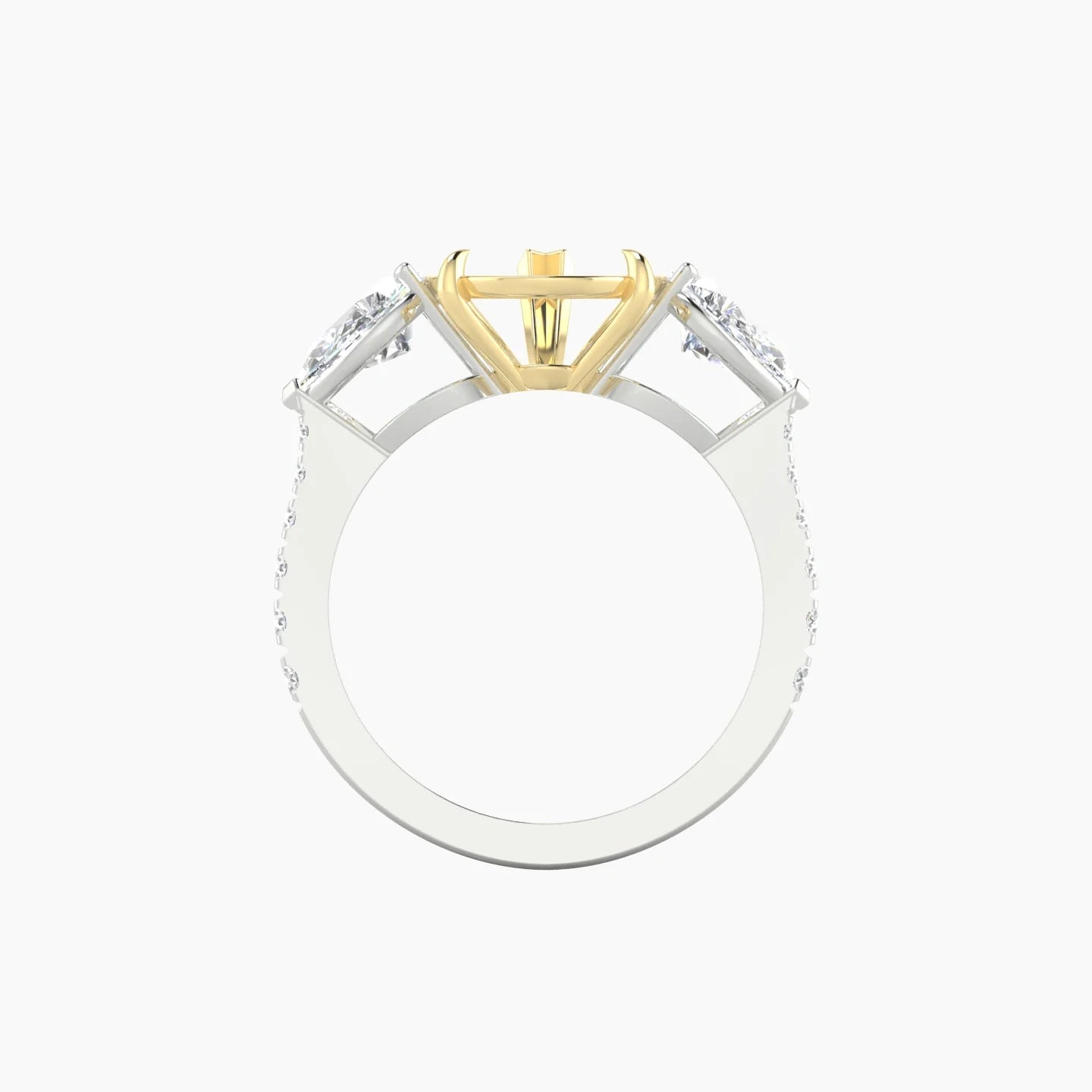 Simple Pear Trilogy with Reverse Shank | 18k White & Yellow Gold 5-7.99 ct Pear Cut Ring Setting