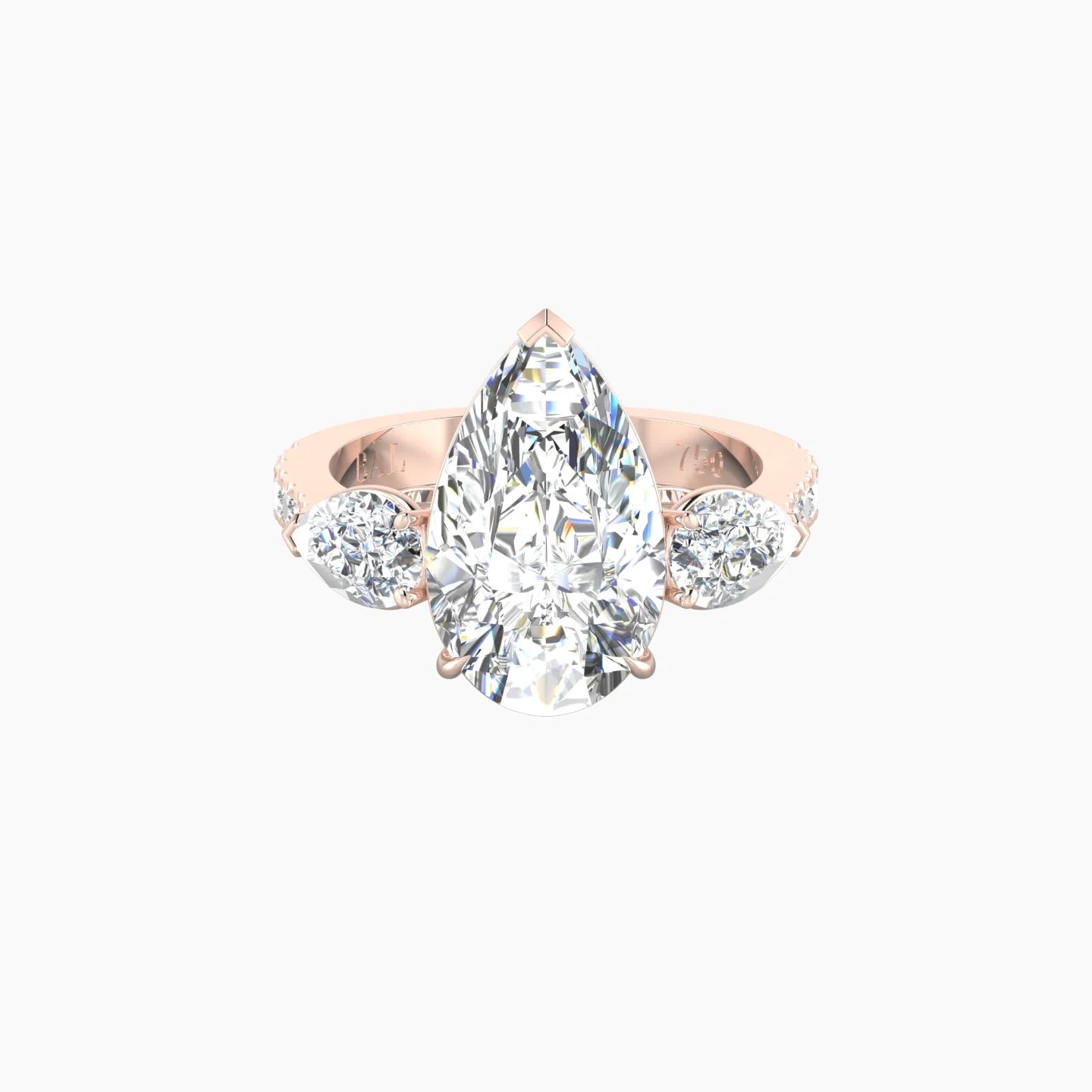 Simple Pear Trilogy with Reverse Shank | 18k Rose Gold 5 ct Pear Cut Ring