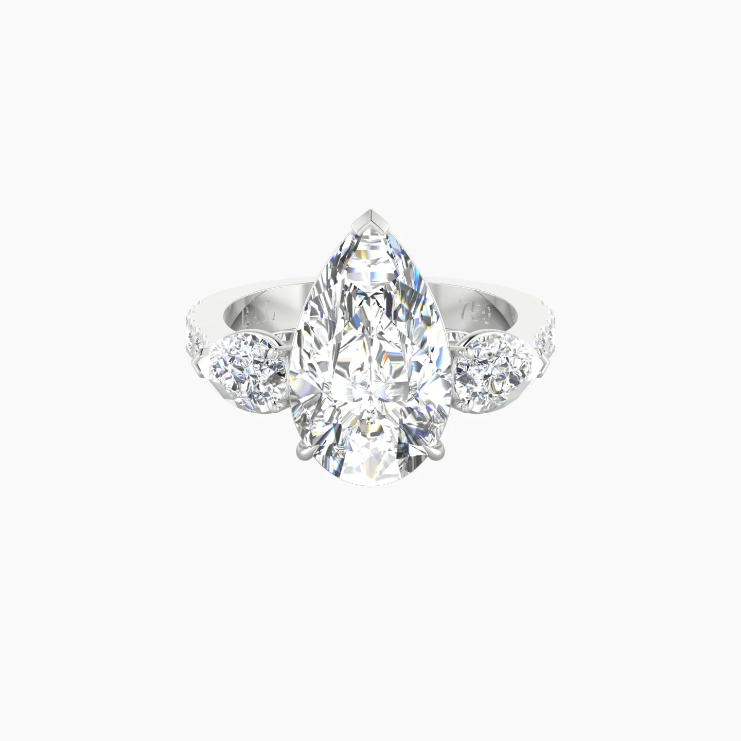 Simple Pear Trilogy with Reverse Shank | 18k White Gold 5 ct Pear Cut Ring