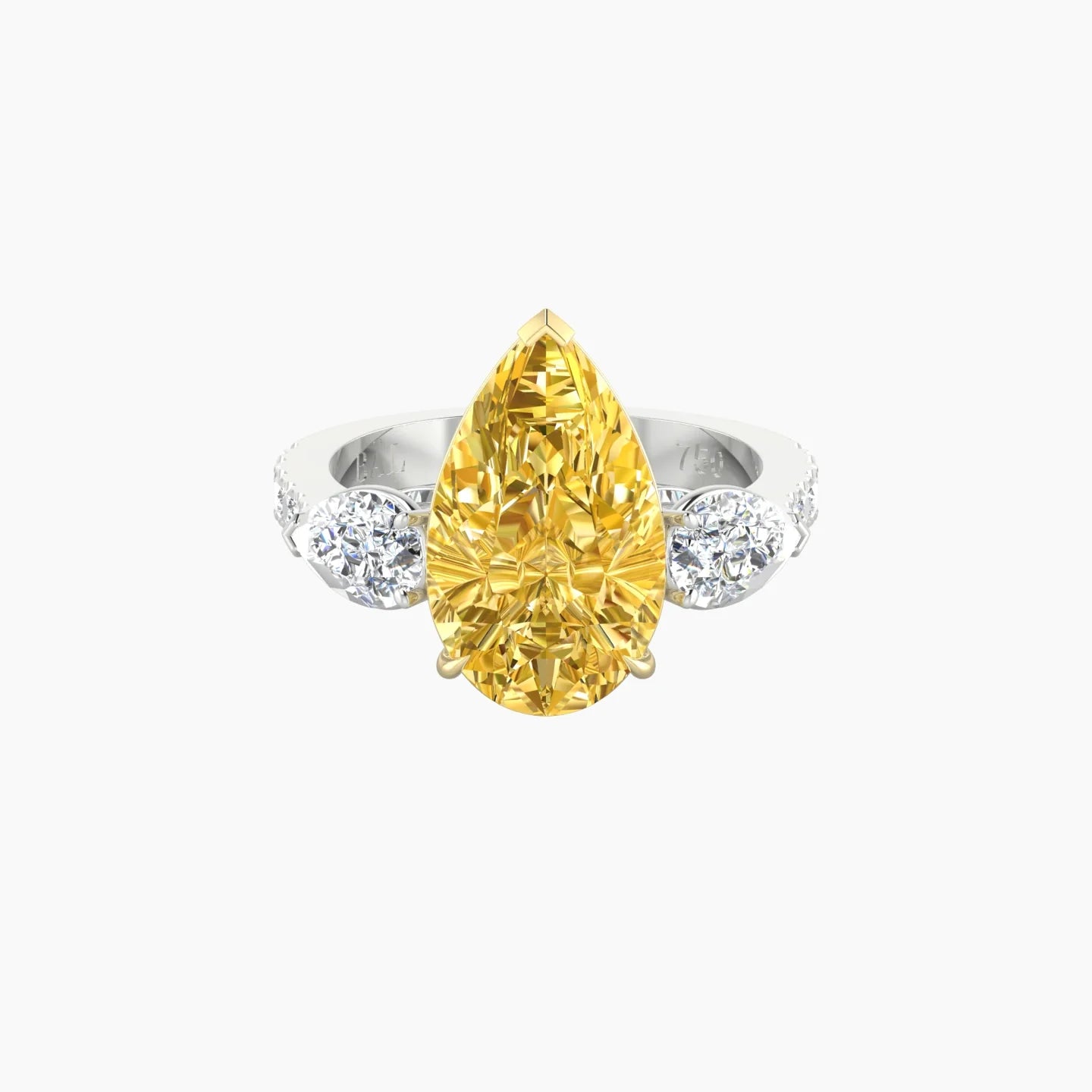 Simple Pear Trilogy with Reverse Shank | 18k White & Yellow Gold 5 ct Pear Cut Ring