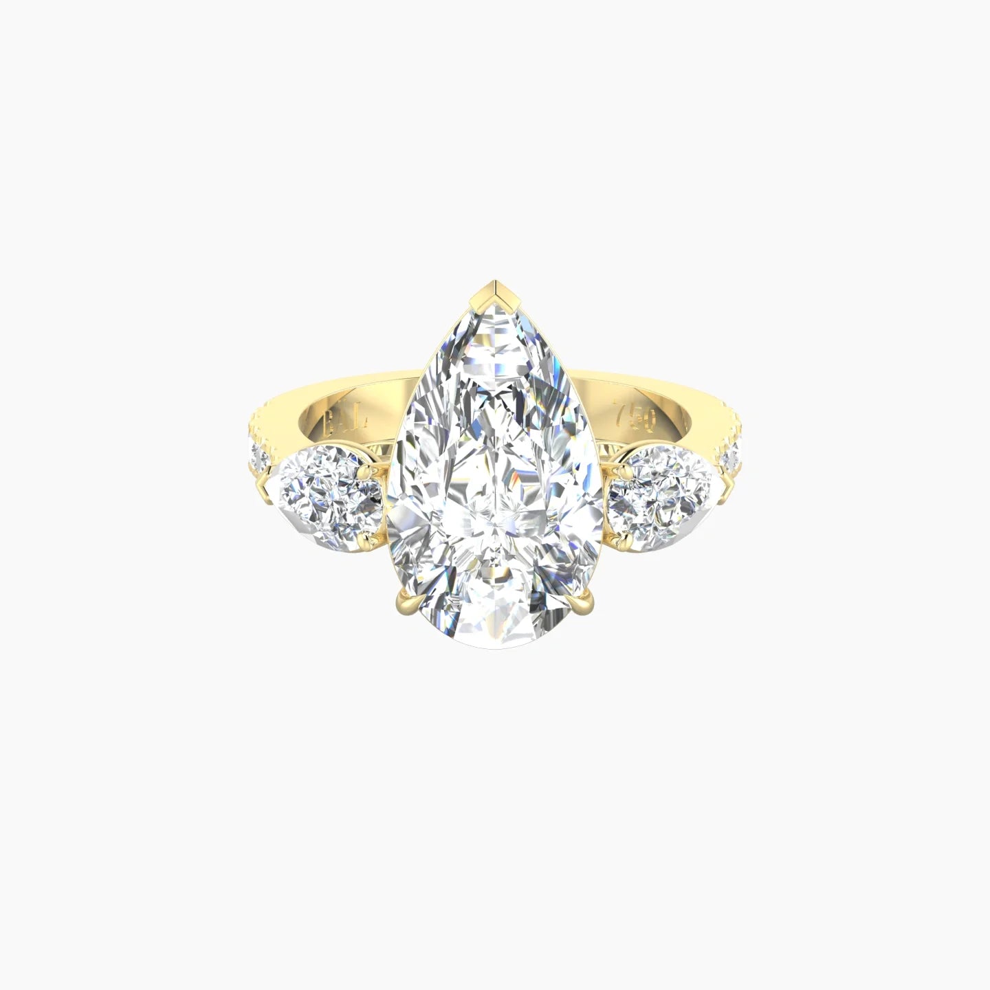 Simple Pear Trilogy with Reverse Shank | 18k Yellow Gold 5 ct Pear Cut Ring