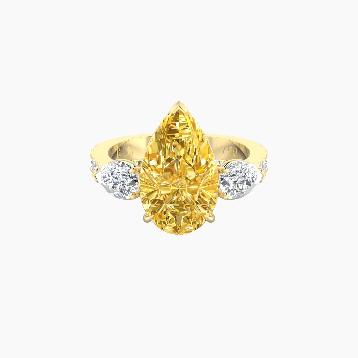 Simple Pear Trilogy with Reverse Shank | 18k Yellow Gold 5 ct Pear Cut Ring