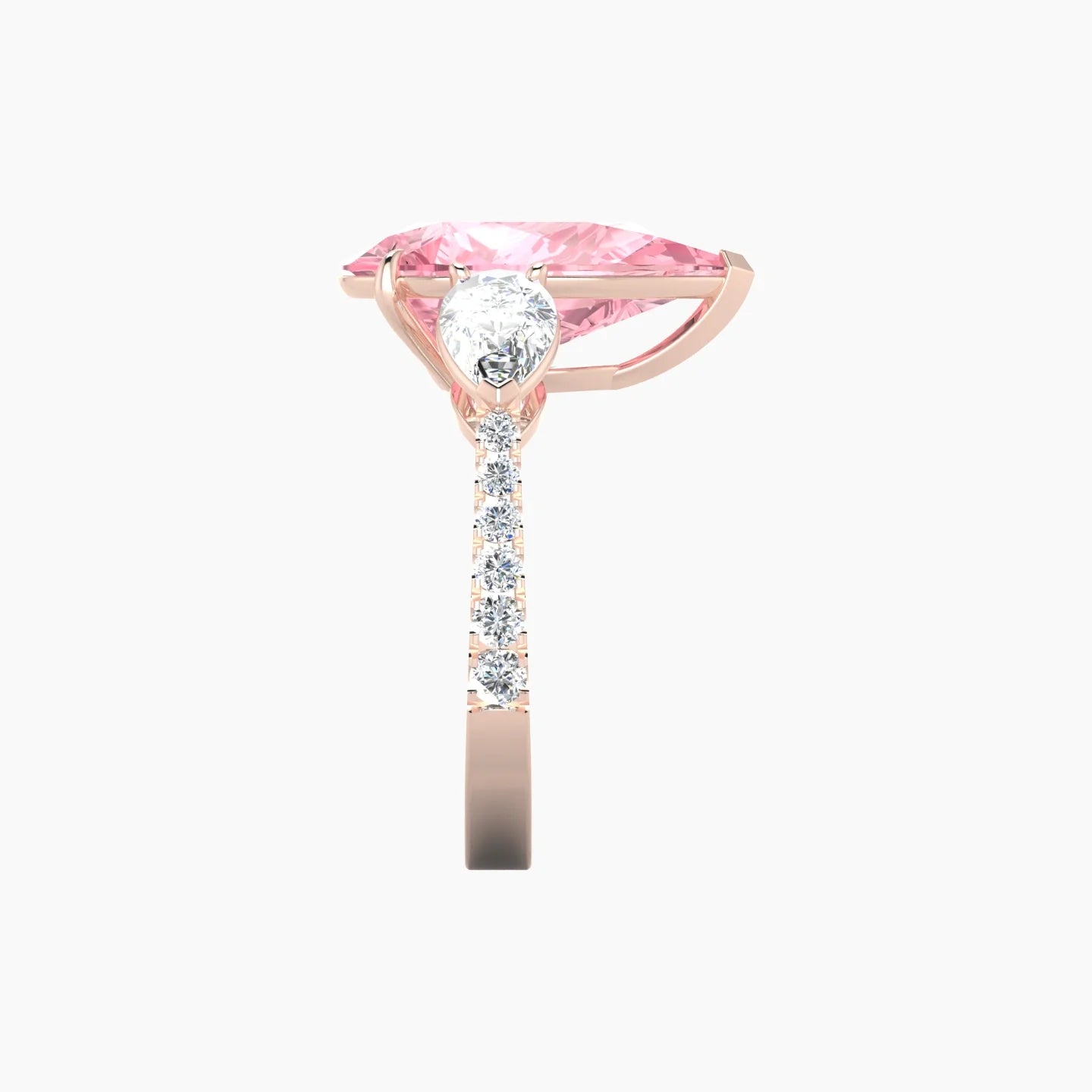 Simple Pear Trilogy with Reverse Shank | 18k Rose Gold 5 ct Pear Cut Ring