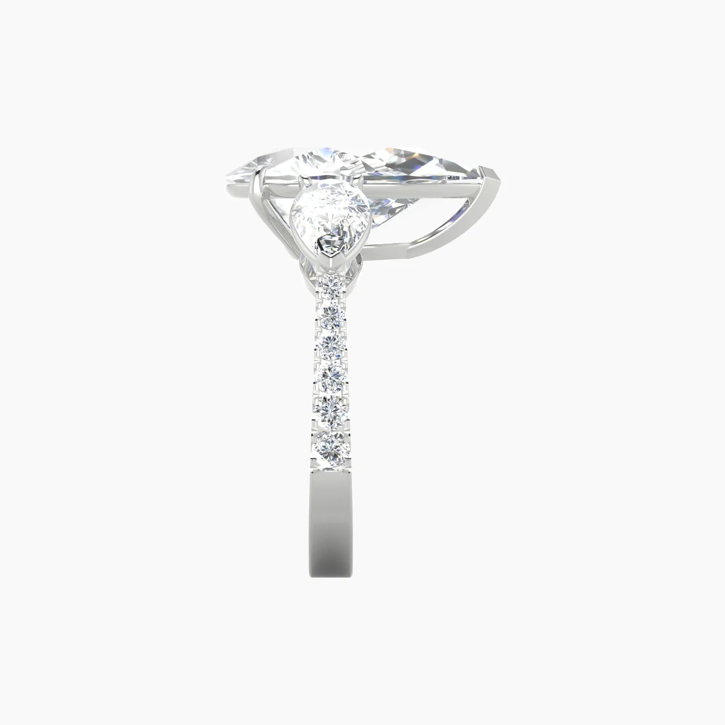 Simple Pear Trilogy with Reverse Shank | 18k White Gold 5 ct Pear Cut Ring