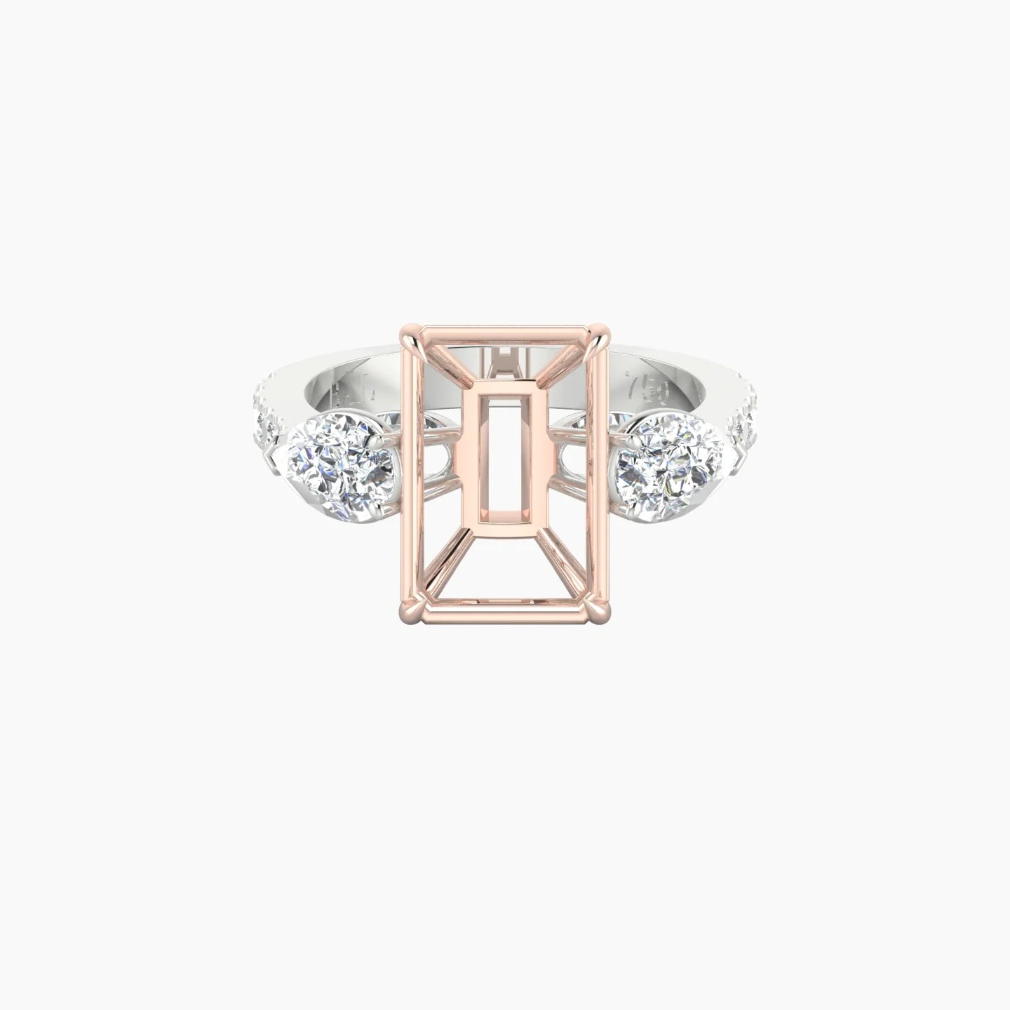Simple Pear Trilogy with Reverse Shank | 18k White & Rose Gold 5-7.99 ct Radiant Cut Ring Setting
