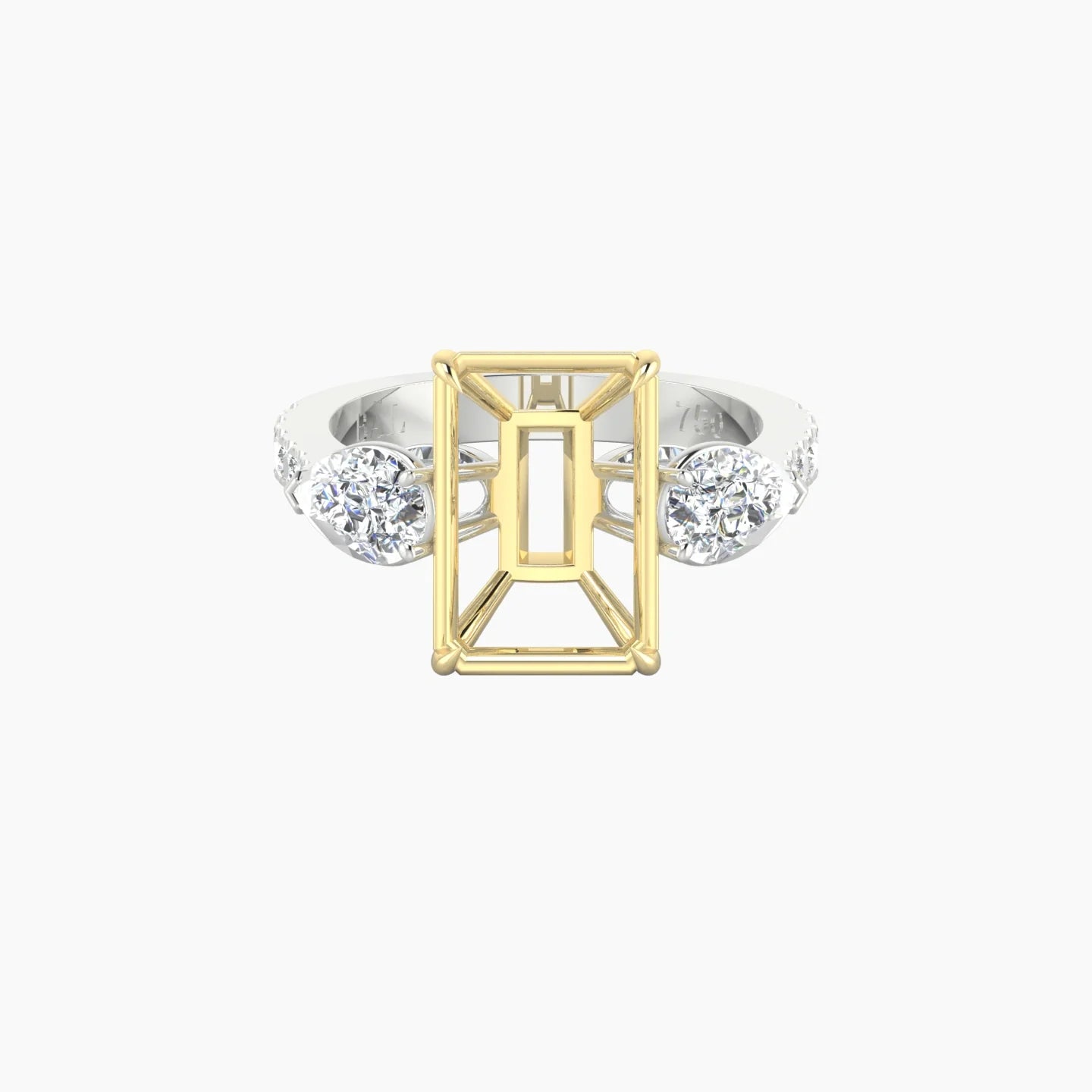 Simple Pear Trilogy with Reverse Shank | 18k White & Yellow Gold 5-7.99 ct Radiant Cut Ring Setting