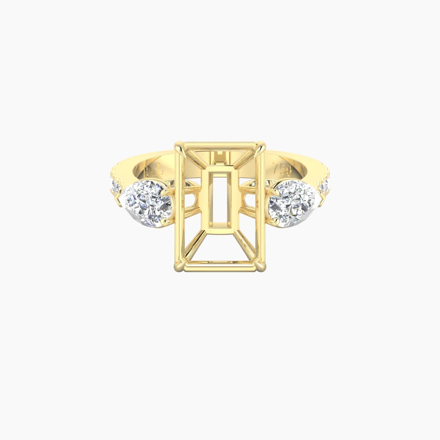 Simple Pear Trilogy with Reverse Shank | 18k Yellow Gold 5-7.99 ct Radiant Cut Ring Setting