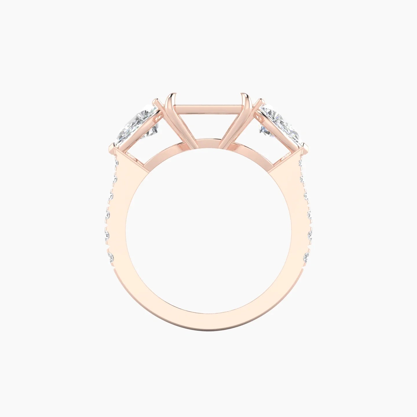 Simple Pear Trilogy with Reverse Shank | 18k Rose Gold 5-7.99 ct Radiant Cut Ring Setting