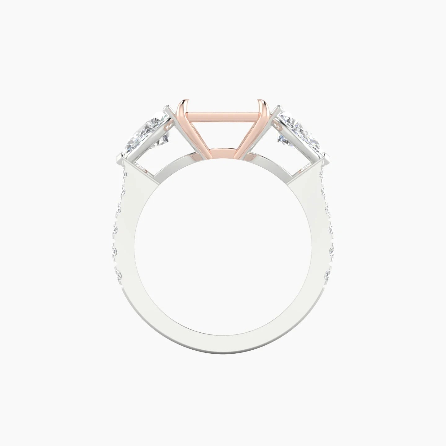 Simple Pear Trilogy with Reverse Shank | 18k White & Rose Gold 5-7.99 ct Radiant Cut Ring Setting