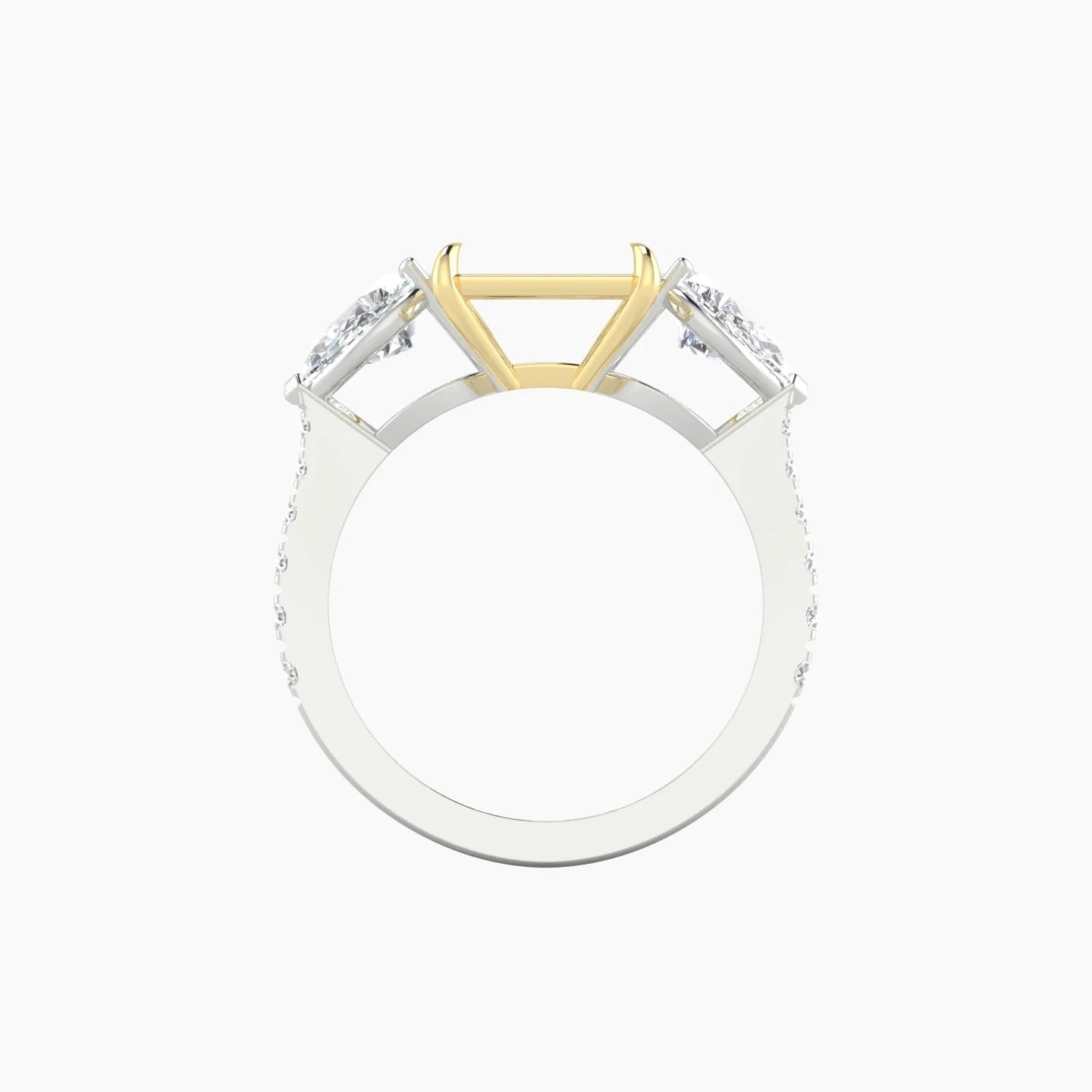 Simple Pear Trilogy with Reverse Shank | 18k White & Yellow Gold 5-7.99 ct Radiant Cut Ring Setting