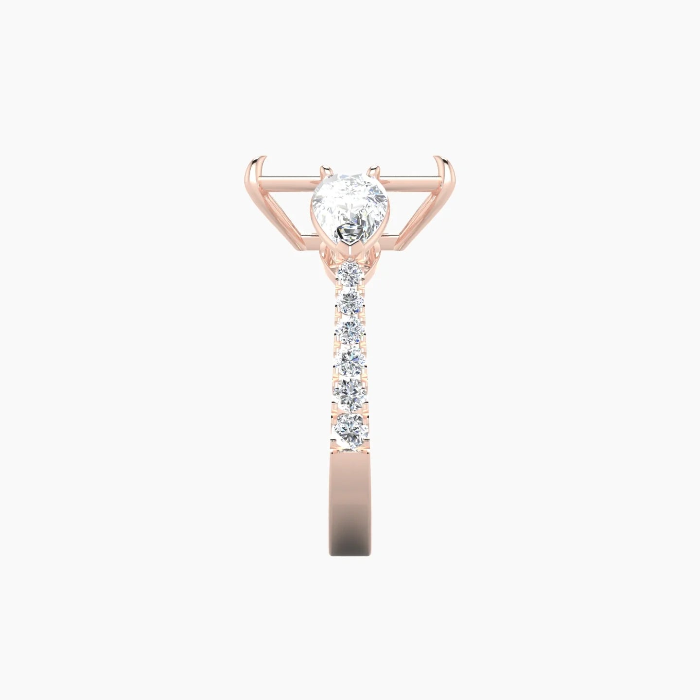 Simple Pear Trilogy with Reverse Shank | 18k Rose Gold 5-7.99 ct Radiant Cut Ring Setting