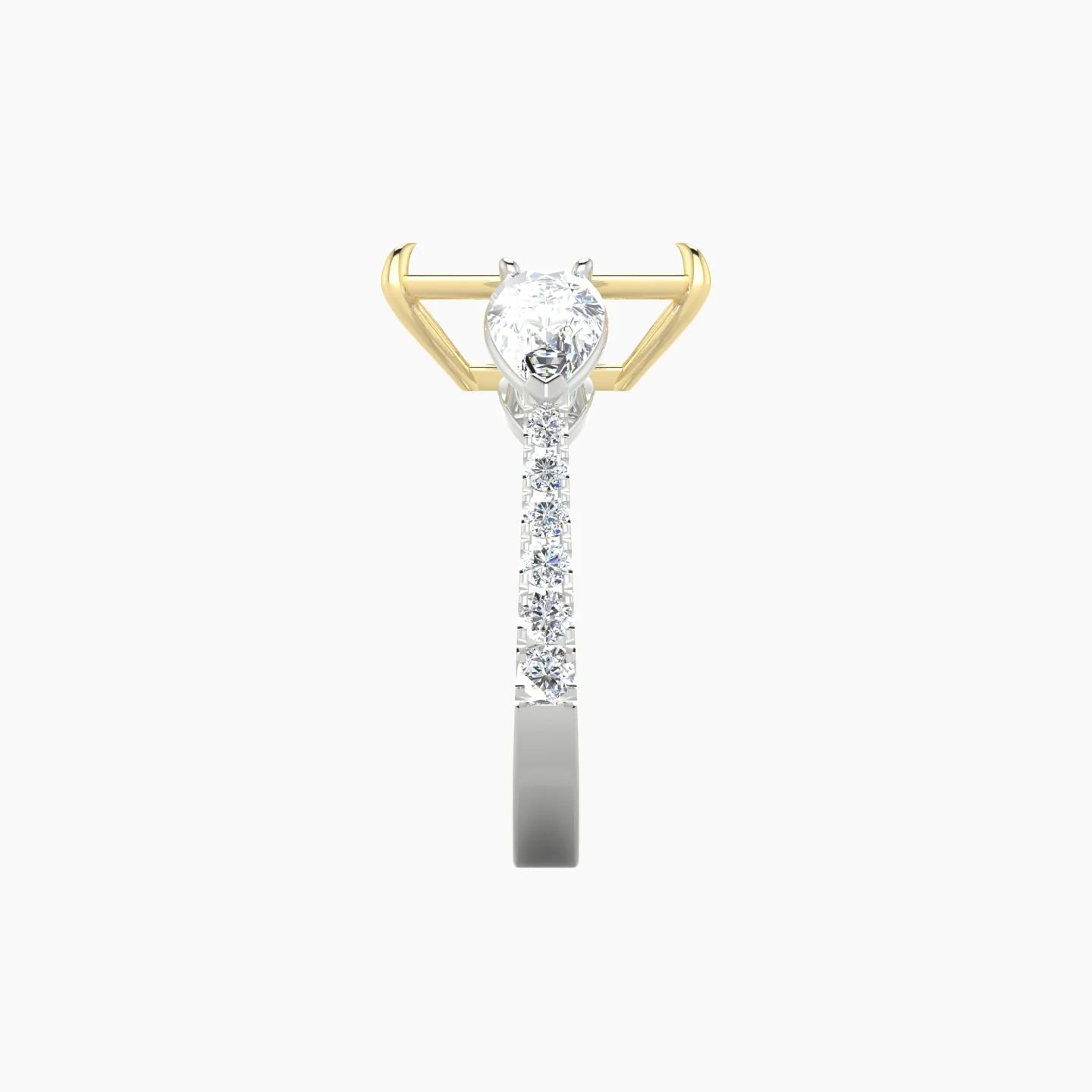 Simple Pear Trilogy with Reverse Shank | 18k White & Yellow Gold 5-7.99 ct Radiant Cut Ring Setting