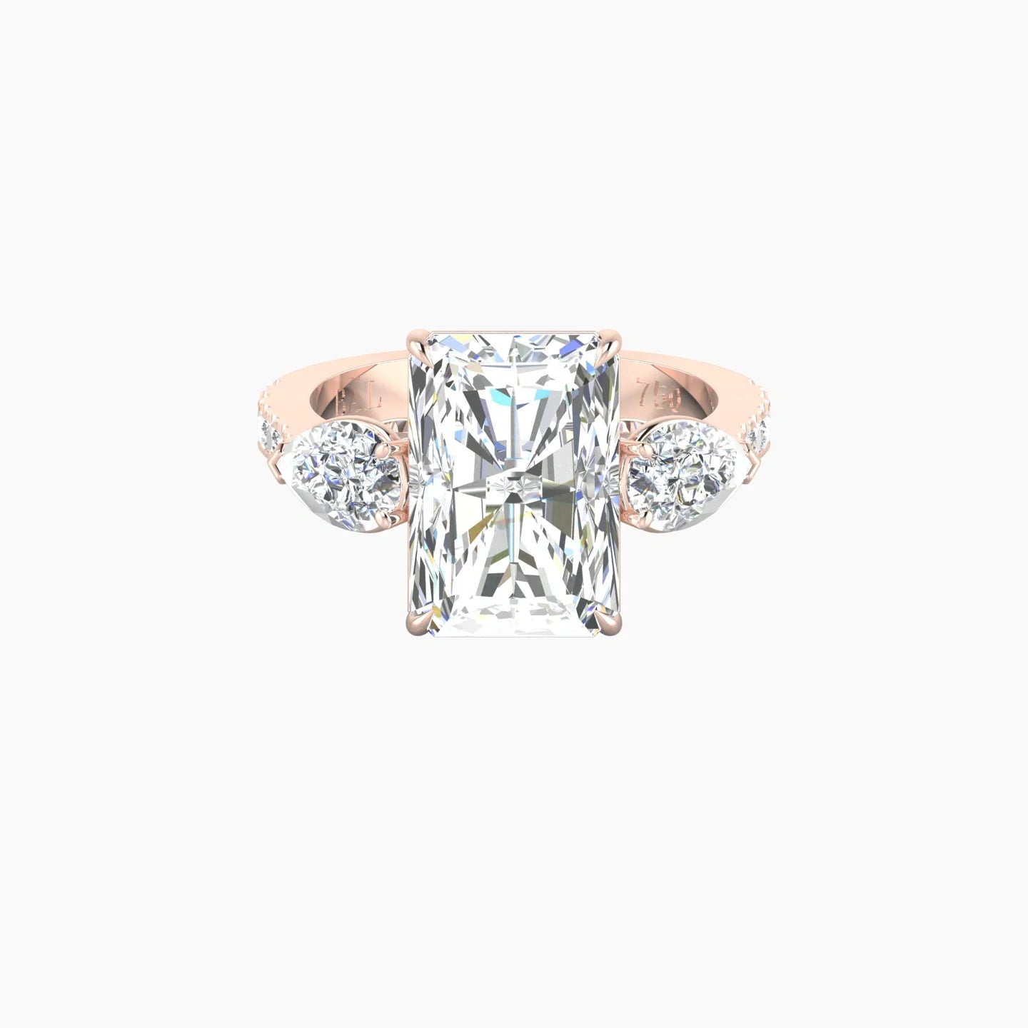 Simple Pear Trilogy with Reverse Shank | 18k Rose Gold 5 ct Radiant Cut Ring