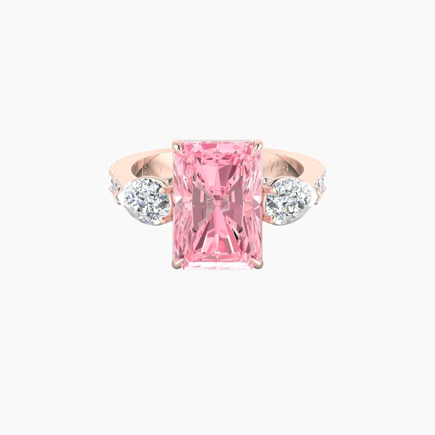 Simple Pear Trilogy with Reverse Shank | 18k Rose Gold 5 ct Radiant Cut Ring
